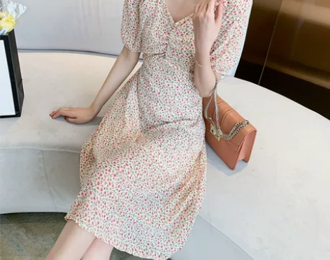 小个子休闲减龄法式连衣裙女150cm显高气...