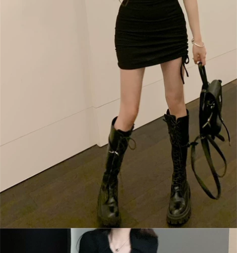 港味polo领抽绳连衣裙女辣妹性感包臀裙夏...