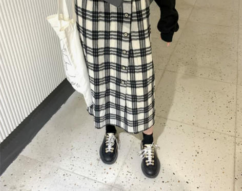 [反季清仓]半身裙女黑白格子半身裙半身长裙...