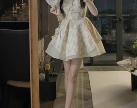 【现货】新中式收腰显瘦蓬蓬裙女纯欲设计感泡...