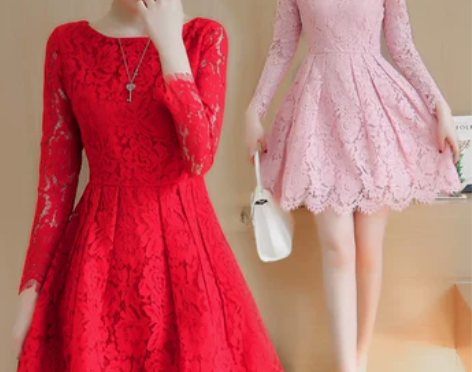 蕾丝连衣裙秋冬中长款2020新款女长袖蓬蓬...