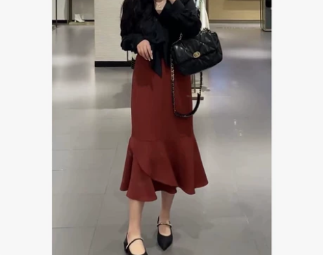 大码女装胖mm高腰显瘦鱼尾裙女春夏遮胯百搭...