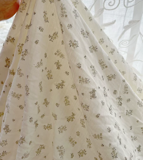 日系小碎花印花纯棉双层棉纱棉纱肌理纹褶皱泡...