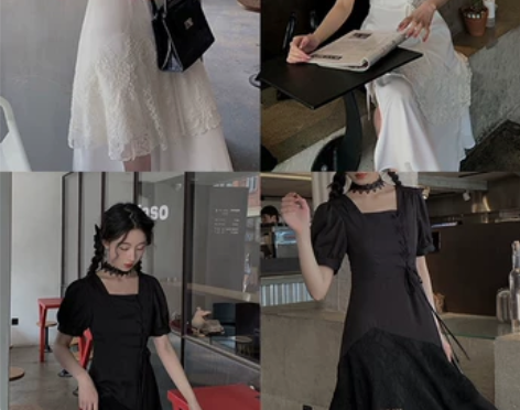 梅子熟了气质设计感绑带提花网纱连衣裙女不规...