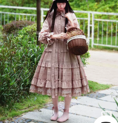 致辛德瑞拉*法式少女复古田园风全开襟连衣裙...