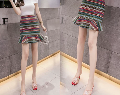 民族风印花半身裙女春夏2019新款荷叶边短...