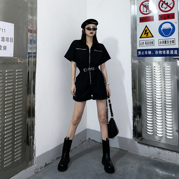 丽哥潮牌2021新款帅气工装高腰连体裤女宽...