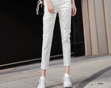 白色破洞牛仔裤女夏季薄款宽松直筒高腰显瘦小...