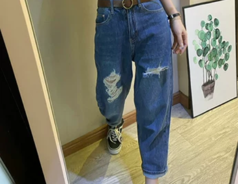 【38活动价】深蓝破洞牛仔裤女春季2022...