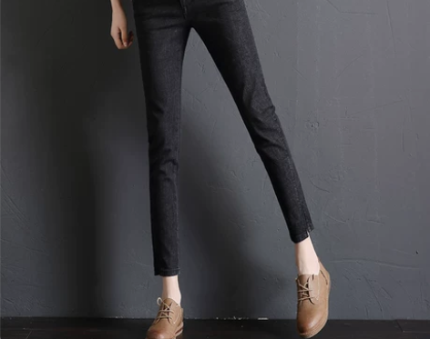 新款高腰牛仔裤女韩版修身长裤黑色显瘦弹力休...