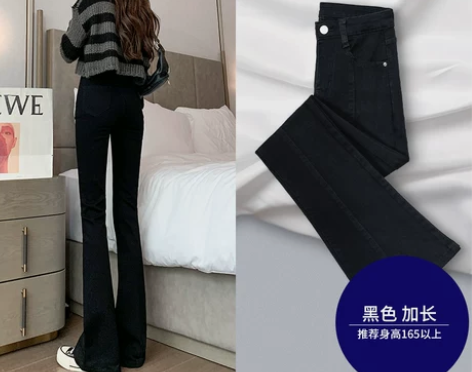 黑色牛仔裤女春秋2021年新款高腰小个子微...