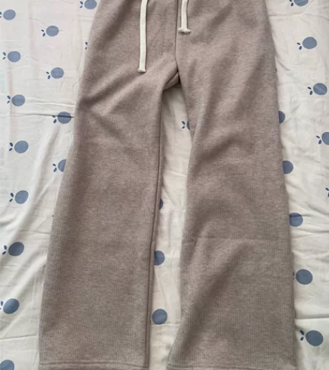 秋季新款韩版宽松高腰松紧腰垂感舒适羊绒坑条...