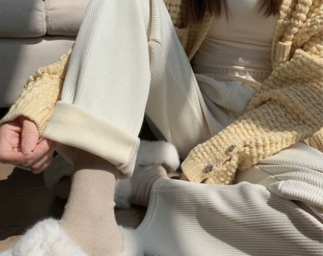 针织阔腿裤女秋冬新款高腰宽松垂感显瘦加绒直...