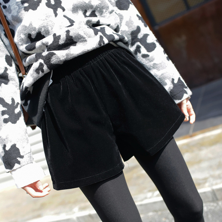 JHXC 韩版宽松高腰黑色外穿a字短裤女冬...