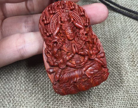小叶紫檀千手观音红木木雕佛牌挂件吊坠项链佛...