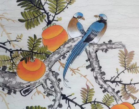 急出 纯手绘工笔画 柿子小鸟 花鸟图 三尺...