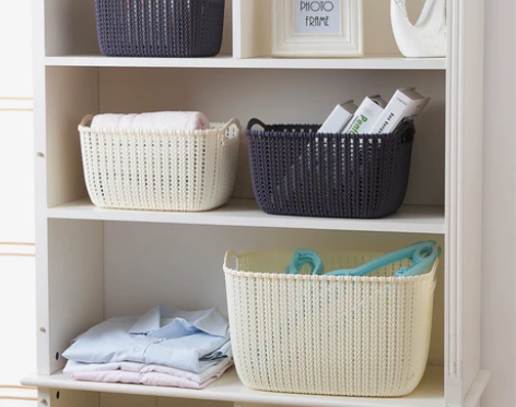 仿藤编桌面收纳篮塑料篮子收纳筐杂物零食置物...