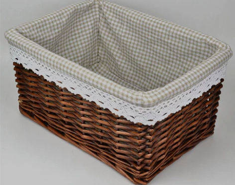 收纳筐藤编储物筐柳编 厨房零食田园布艺盒咖...