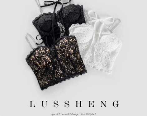 【付邮送】鹿笙笙蕾丝吊带女绑绳蝴蝶结裹胸短...