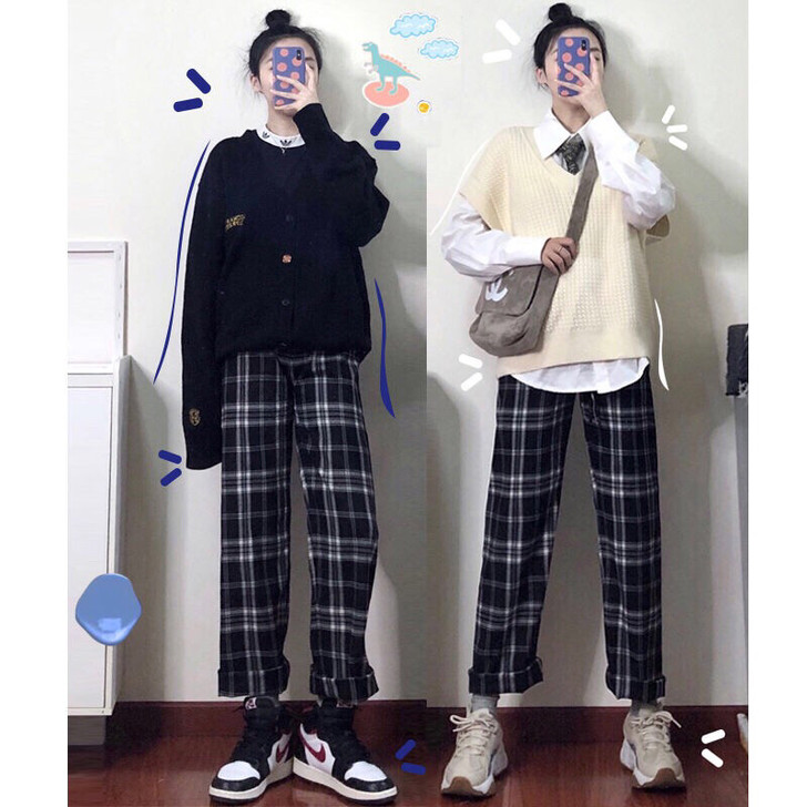 阔腿裤女学生加绒秋冬新款大码韩版高腰直筒休...