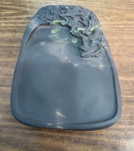 麻子坑端砚，喜鹊登梅，手工雕刻，80年代库...
