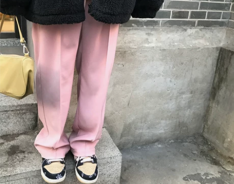 王少女的店铺 粉色西装裤 春秋宽松直筒休闲...