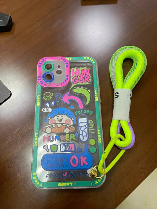 日韩ins卡通涂鸦女孩挂绳手机壳适用于iP...