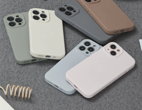 简约纯色适用iPhone13手机壳凹槽液态...