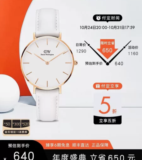 DW手表白色，官网购入，正品保证，299米...