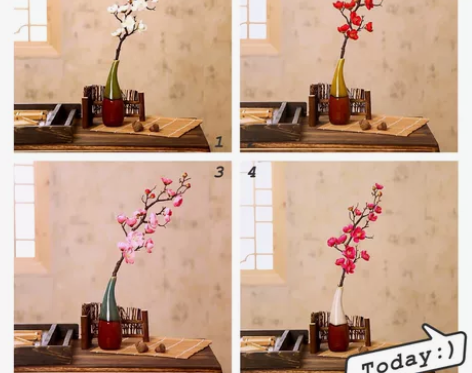 单枝仿真梅花桃花绢花干枝腊梅花艺客厅摆设插...