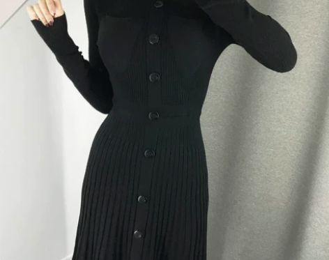 针织连衣裙女秋冬2020年新款气质修身收腰...