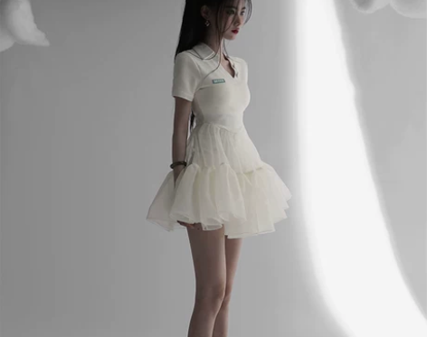 法式初恋奶甜polo领公主连衣裙子女收腰小...