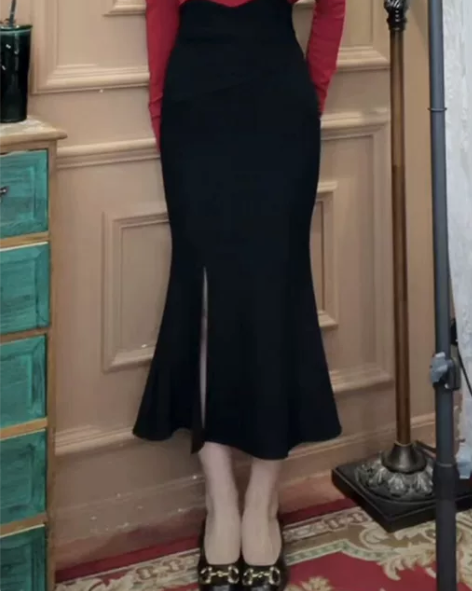 鱼尾裙 鱼尾黑裙包臀裙半身裙女秋冬季高腰显...