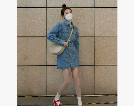 【狂欢价】牛仔裙法式复古冷淡风高级感长袖气...