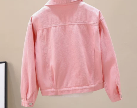 牛仔外套女2020年秋季新款粉色休闲短款宽...