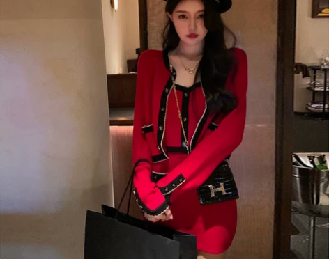 【年货价】过年套装女秋冬网红炸街港风复古c...