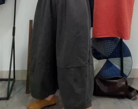 ?水洗麻灰色宽松休闲裤子女 5/3 直播 ...