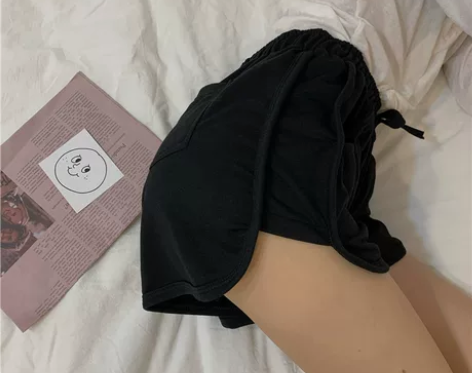 复古港风chic 休闲纯色短裤女宽松高腰松...