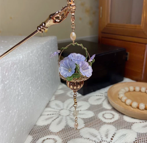 热缩牵牛花篮簪  摘一篮子牵牛花戴头上！ ...