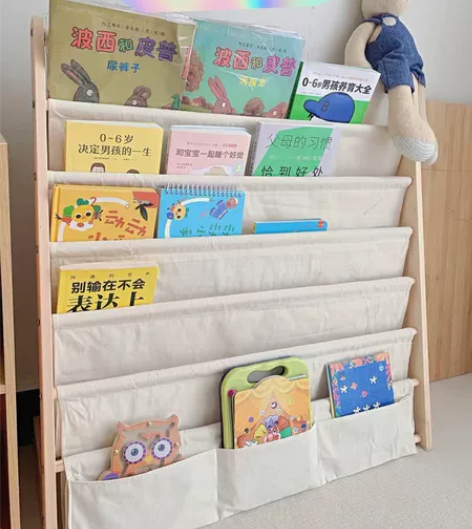 低价甩卖儿童书架实木绘本架宝宝书报架木质布...