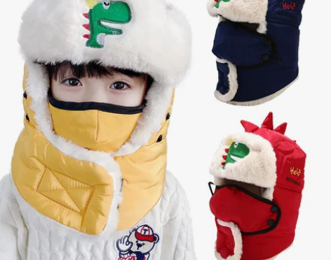 儿童帽子秋冬季男女宝宝护耳雷锋帽恐龙小孩防...