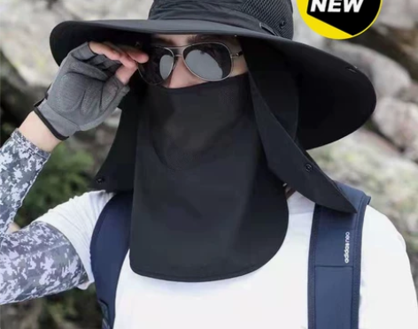 【全新】帽子男防晒帽钓鱼帽渔夫帽全面防晒防...