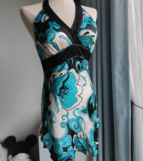 vintage桑蚕丝真丝挂脖上衣裙  下面...