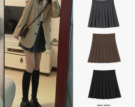 灰色百褶裙女春秋冬2022新款高腰显瘦a字...