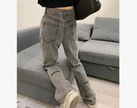 全新xl 灰色直筒拖地牛仔裤 包邮 感兴趣...