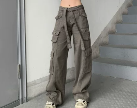 美式工装裤女春季新款复古百搭直筒高腰休闲长...