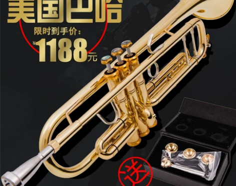 美国原装巴哈小号乐器降B调三音小号初学考全...