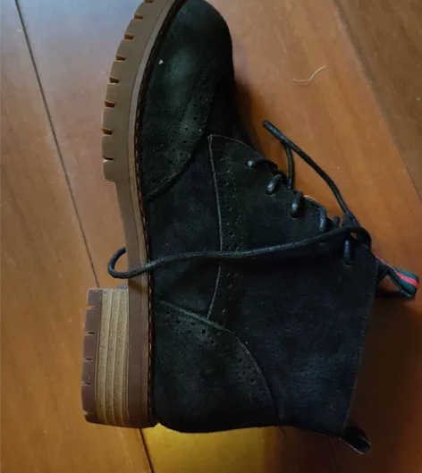 依思Q反绒面英伦风布洛克雕花脚踝靴系带单鞋...