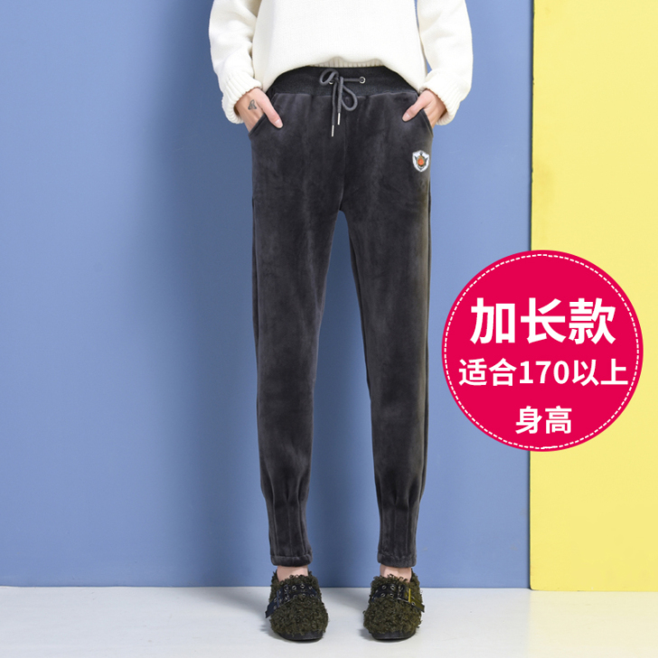 加厚运动裤女金丝绒小脚香蕉裤休闲长裤加长加...