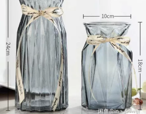 【二件套】玻璃花瓶欧式彩色透明百合富贵竹水...